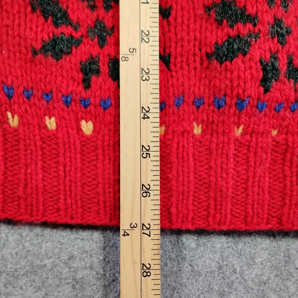 John Ashford Mens‎ Red Shetland Wool Handknitted Fair Isle Snowflake Sweater M